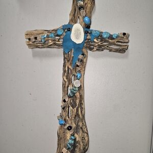 Source Unknown Rustic Cross with Blue Accents